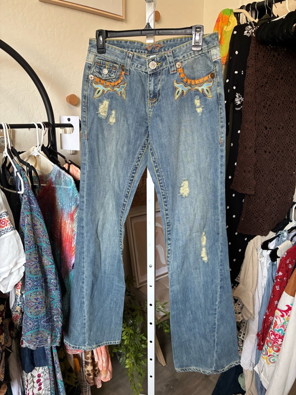 Yag Boho y2k Embroidered Low rise Denim Jeans indie Boho statement jeans vintage